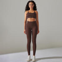 Conjunto de dos piezas para mujer, leggings de gimnasio de cintura alta, top corto, tres tops de Fiess, ropa deportiva con lavado ácido - details 21