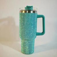 Taza aislada de Color sólido con diamantes, taza de café térmica con pajita, vaso aislado al vacío de acero inoxidable, helado térmico de 40oz - details 7