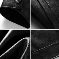 Chaqueta Bomber de Cuero Falsio Delgada Abrigo Veterano con Cremallera y Bolsillos para Hombres - details 8