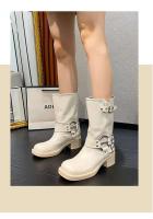 Botas de tacón bajo con punta cuadrada de moda, botas con cremallera lateral - details 2