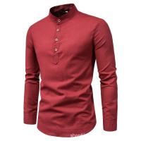 Camisa De Negocios Para Hombre De Cuello Erguido De Color Sólido Y Corte Slim Con Mangas Largas Y Cierre Único - details 2