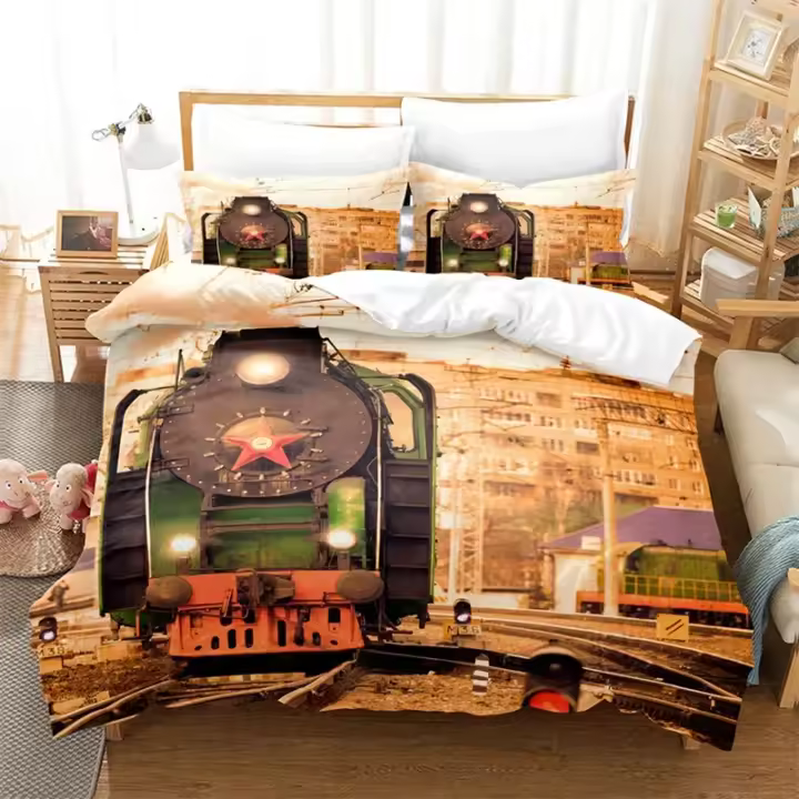 Set de Ropa de Cama de Tren de Vapor a Escala Completa Microfibra 3D Vehículos Ferroviarios - 1