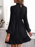 Vestido corto rosa de cintura alta con volantes para mujer, minivestido informal con manga abullonada, cintura anudada, 2024 - details 21