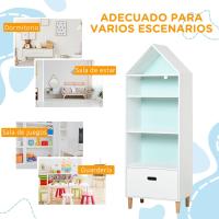 Estantería de Madera para Niños Diseño Compacto de 4 Estantes y Cajón Ideal para Libros, Juguetes, DVDs Blanco y Azul - details 6