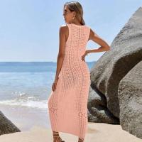Vestido de blusa de bikini de chaleco largo hueco de punto de color sólido de ropa de playa para mujer - details 36