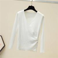 Suéter sobrepelliz para mujer, jerseys de punto acanalado con cuello en V, manga larga, botón lateral, jersey liso, traje básico de otoño e invierno para adolescente - details 5