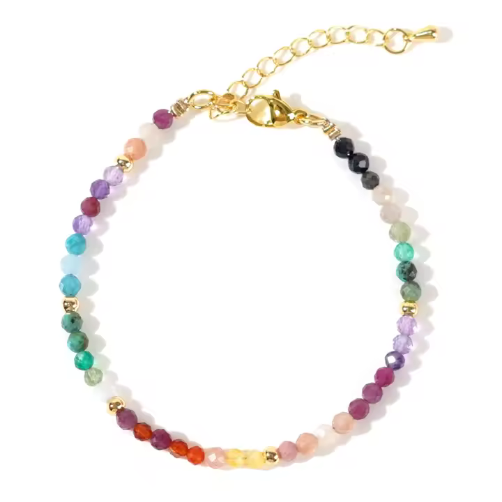 1 unidad 2024 Día de San Valentín chapado en oro de 18K piedras preciosas multicolores joyería delicada pulseras de cuentas para mujer regalo de Año Nuevo - 1