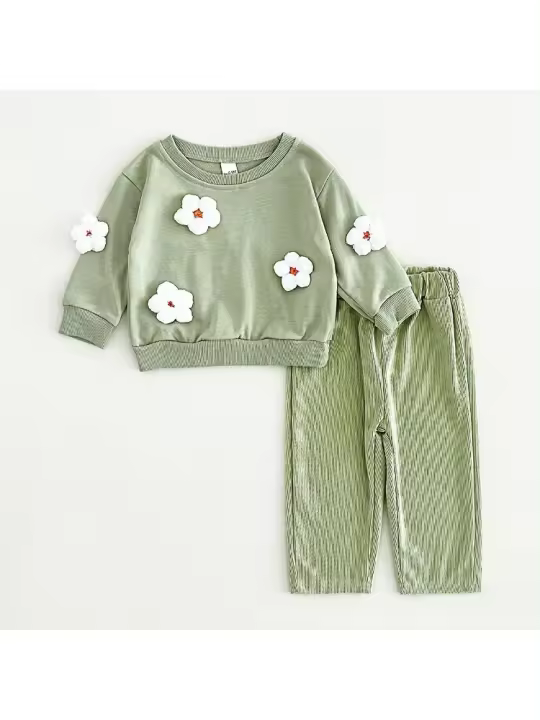 Conjunto de dos piezas de suéter con parche de nube para niños y niñas recién nacidos versión coreana de pantalones casuales de manga larga de otoño para bebés - 1