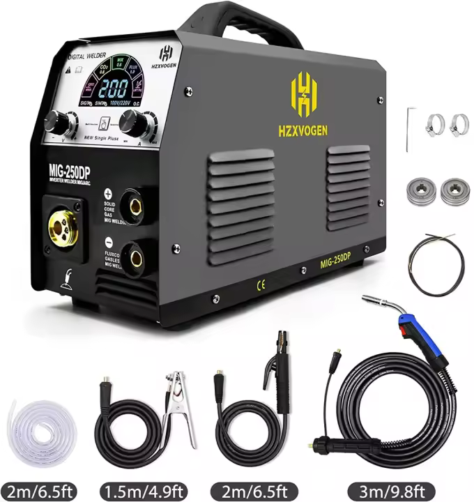 HZXVOGEN-soldador de aluminio 4 en 1, máquina de soldadura semiautomática, inversor de Gas/sin gas, MIG/MAG/LIFT TIG/MMA, MIG250DP - 1