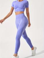 Conjunto Deportivo De 2 Piezas, Top De Yoga De Manga Corta Y polaina De Entrenamiento Para Correr De Cintura Alta, Ropa - details 19