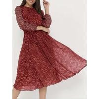 Vestido midi bohemio de gasa con estampado floral, cintura elástica, cuello redondo, informal, para fiesta de verano - details 10