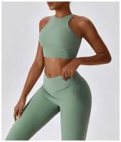 Conjunto de yoga sin costuras para mujer, yoga para mujer, sujetador deportivo acanalado, body de gimnasio, tres piezas de ropa deportiva, 1/2 pieza. - details 38