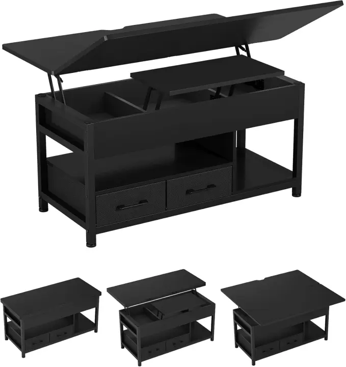 Mesa Ajustable de Altura Media Multifunción con 2 Cajones de Almacenamiento Oculto Marrón - 1