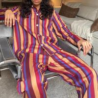 Conjunto de 2 piezas de blusa de manga para hombre y mujer, camisa y pantalones largos con estampado de rayas vintage, ropa de estar por casa - details 3
