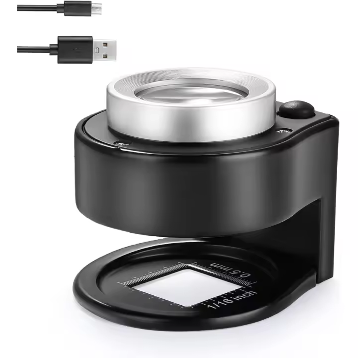 Lupa portátil recargable por USB, lupa UV de Metal con 6 luces, Escala de lente de vidrio Ptical, joyería, textil, gemas, 60x - 1