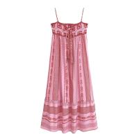 TRAFZA-vestidos de verano para mujer, vestido largo rosa sin mangas con cuello cuadrado, Espalda descubierta, bordado, decoración Vintage - details 1