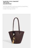 Nuevo bolso de hombro tejido retro para mujer, bolso tipo cubo, bolso tipo cesta de verduras portátil para vacaciones junto al mar - details 28