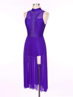 Elegante Traje de Patinaje de Hielo para Mujeres Leotardo de Ballet de Malla Transparente sin Mangas Traje de Baile Lírico Contemporáneo - details 29