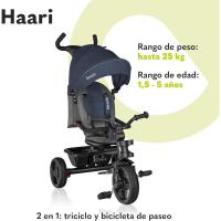 Haari Bicicleta 2 en 1 Menores hasta 25 kg 1,5-5 años Triciclo- Carrito Cesta espaciosa, Bolsa y portavasos Cinturones de 3 Puntos con Fundas Toldo Reposapiés Azul Oscuro - details 18