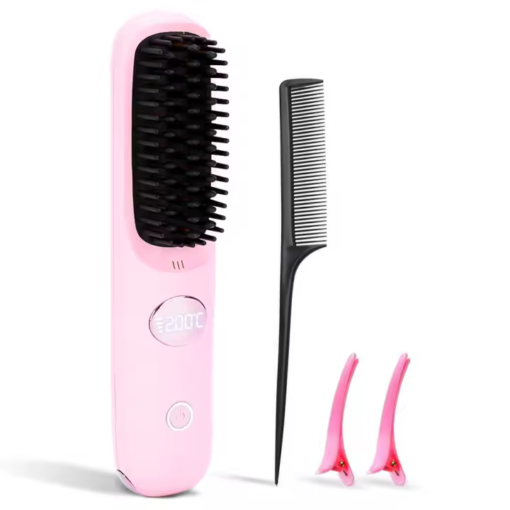 Plancha de pelo portátil, plancha de pelo inalámbrica, pantalla Digital, peine alisador de pelo, 3 temperaturas ajustables para viajes en casa - 1
