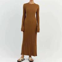 Vestido de Punto con Mangas Acolchadas Falda Larga con Lazo en Cintura, Cuello Redondo, Estilo Retro de los 90 Moda Callejera para Mujeres - details 8
