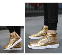 Trendy Men's High Top Sports Shoes Round-Toe Glossy Stage Casual Versatile Boots Outdoor Streetwear Boys Skateboarding Shoes - details 17