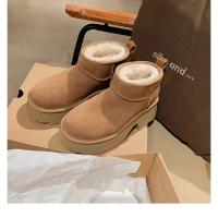 Zapatos de algodón de cuero con plataforma de tacón alto, botines cortos de terciopelo con tacón grueso, botines de tacón bajo. - details 15