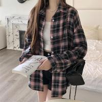 Camisa de tartán de manga larga con cuello y botones para mujer, camisa a cuadros de gran tamaño, chaqueta de franela, traje Grunge para adolescente, primavera y verano - details 2