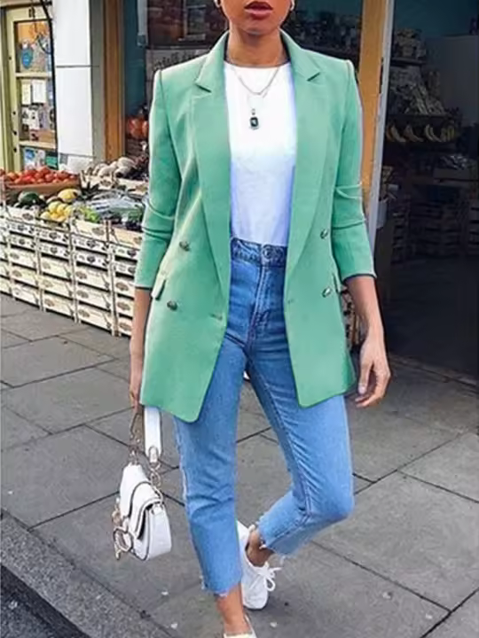 Chaqueta Blazer de Moda para Mujer Estilo Vintage Largo Manga Casual Abrigo de Oficina para Primavera Otoño - 1