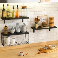 Bath Wall Towel Storage Holder Set Above Toilet, Rolled Towel Shelf Organizer for Small Bathroom Black Wood Vertical Towel Rack - details 2