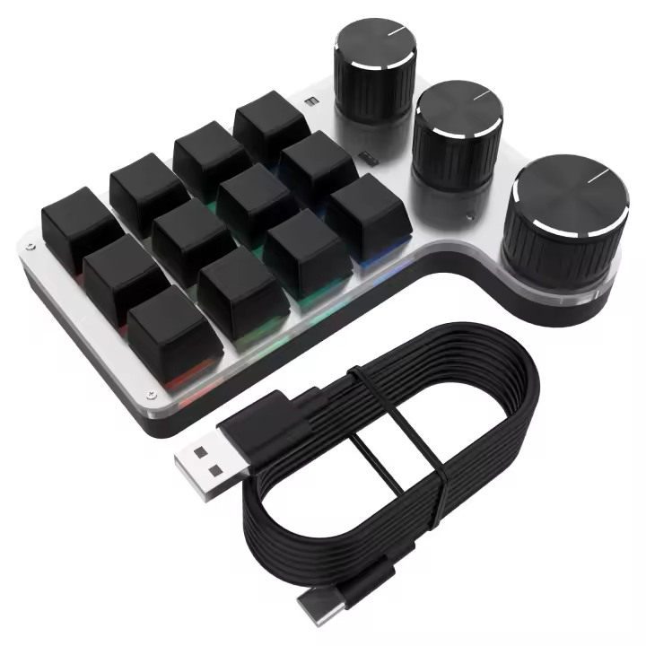 Teclado programable personalizado con cable, Compatible con Bluetooth, 12 teclas, copia de atajo, modulación de volumen de una tecla adhesiva - 1