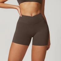 Pantalones cortos de gimnasio para mujer, pantalones cortos de Yoga lisos, mallas cortas cruzadas para Fitness, pantalones cortos para correr de cintura alta, ropa corta de entrenamiento elástica - details 15