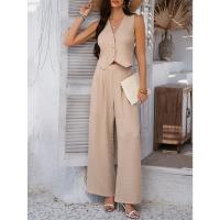 2025 primavera y verano, ocio europeo y americano, estilo de vacaciones, chaleco de color sólido, conjunto de pantalones de pierna ancha - details 25
