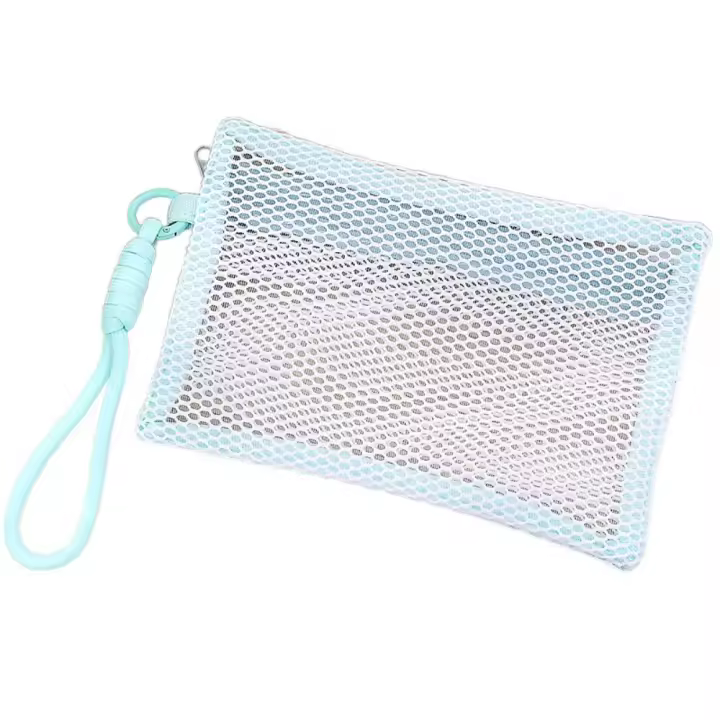 Bolsa de maquillaje de nailon con asa, bolsa de cosméticos de malla ligera transparente, monedero, bolsa de maquillaje portátil reutilizable, lápiz labial - 1