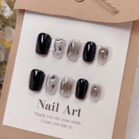 10PCS, uñas postizas de larga duración, uñas negras con estampado de estrellas, ultraflexibles, para ir de compras, viajar y citas - details 5
