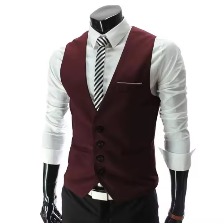 Chaleco de hombre, traje de un solo pecho, chaleco ajustado para hombre, chaleco informal sin mangas para hombre, chaleco Formal de negocios, talla asiática - 1