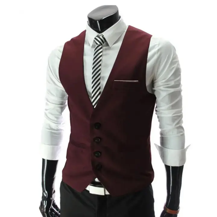 Chaleco de hombre, traje de un solo pecho, chaleco ajustado para hombre, chaleco informal sin mangas para hombre, chaleco Formal de negocios, talla asiática - 1
