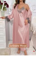Bata de Seda Satinada para Mujeres Ouwu Pijama de Noche de Encaje con Cuello en V 2 Piezas - details 0