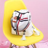 Mochila informal de gran capacidad, Correa desmontable con cremallera, bolso de hombro con colgante de oso, mochila con estampado de rayas - details 2