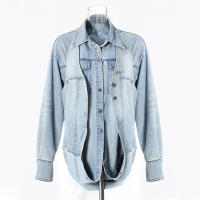 Chaleco de cuello halter, camisa de mezclilla 2025, moda femenina, manga larga, top casual de calle con cuello vuelto - details 4