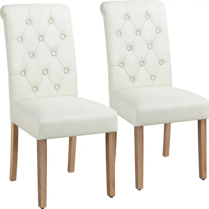 2 Sillas de Comedor Silla Acolchada con Respaldo Alto Patas de Madera Silla de Tela para Comedor Cocina Gris - 1