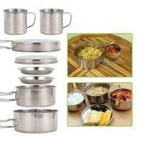 8 Unids/set utensilios de cocina para camping, kit de herramientas desordenado, ollas, tazones y sartenes de acero inoxidable con platos, mochilas, - details 6