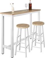 Mesa de Bar y 2 Taburetes, Muebles de Comedor, Mesa Alta y Taburetes de Bar, Barra Cocina y Salon, 140x40x100 cm, Metal + MDF, Blanco - details 31