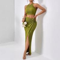 2025 nueva ropa de mujer, traje de mujer, chaleco + falda larga, slim, cadera, giro, verde - details 2