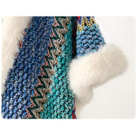 Chaleco de poncho para mujer con borlas de piel sintética abrigo cardigan de punto grueso con bloque de color para otoño e invierno material acrílico - details 4