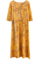 Vestidos de algodón de manga corta vintage floral nuevo en vestidos para mujer casual suelto largo vestido de verano ropa elegante 2025 - details 6