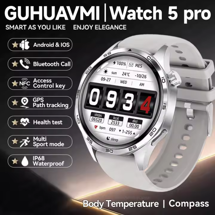 2025 Nuevo Reloj  5 Pro Reloj inteligente 1,53 pulgadas 360 * 360 Pantalla Amoled de Alta Definición NFC rastreador GPS ip68 impermeable Reloj Bluetooth pulsera de monitoreo de salud para hombres y mujeres Reloj deportivo al aire libre de brújula - 1