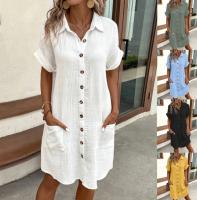 Vestido de Lino y Algodón Minimalista de Verano Vestido Casual con Bolsillo para Mujeres - details 0