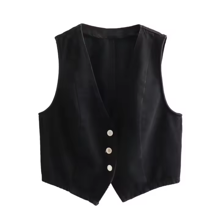 BUNO-Conjunto de 2 piezas para mujer, chaleco y falda azules, elegante, informal, coordinado, cintura alta, adelgazante, doble botonadura, mezclilla dividida, Midi - 1