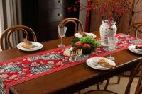 El camino de la mesa de té negra de la sala de estar de comedor vintage de jacquard con borlas azules y blancas chinas, bandera Nal, muebles de TV - details 3